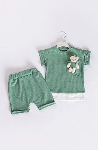 Ayıcıklı Yazlık Bebek Şort Takımı MDBBKTKM-06 Yeşil