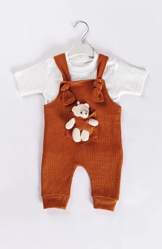 Ayıcıklı Yazlık Bebek Tulum Takım MDBBKTLM-01 Taba
