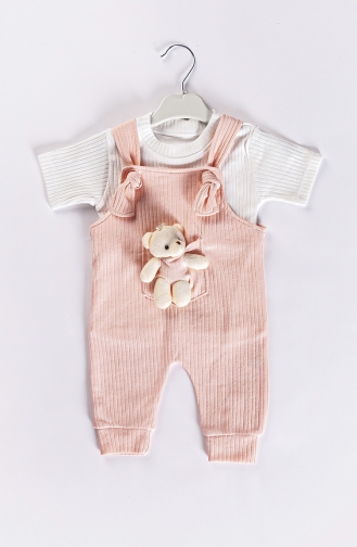 Ayıcıklı Yazlık Bebek Tulum Takım MDBBKTLM-02 Somon