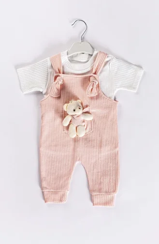 Ayıcıklı Yazlık Bebek Tulum Takım MDBBKTLM-02 Somon