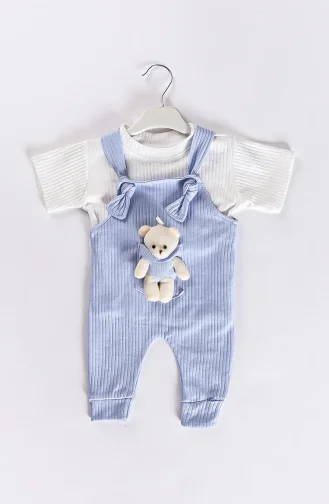 Ayıcıklı Yazlık Bebek Tulum Takım MDBBKTLM-05 Mavi