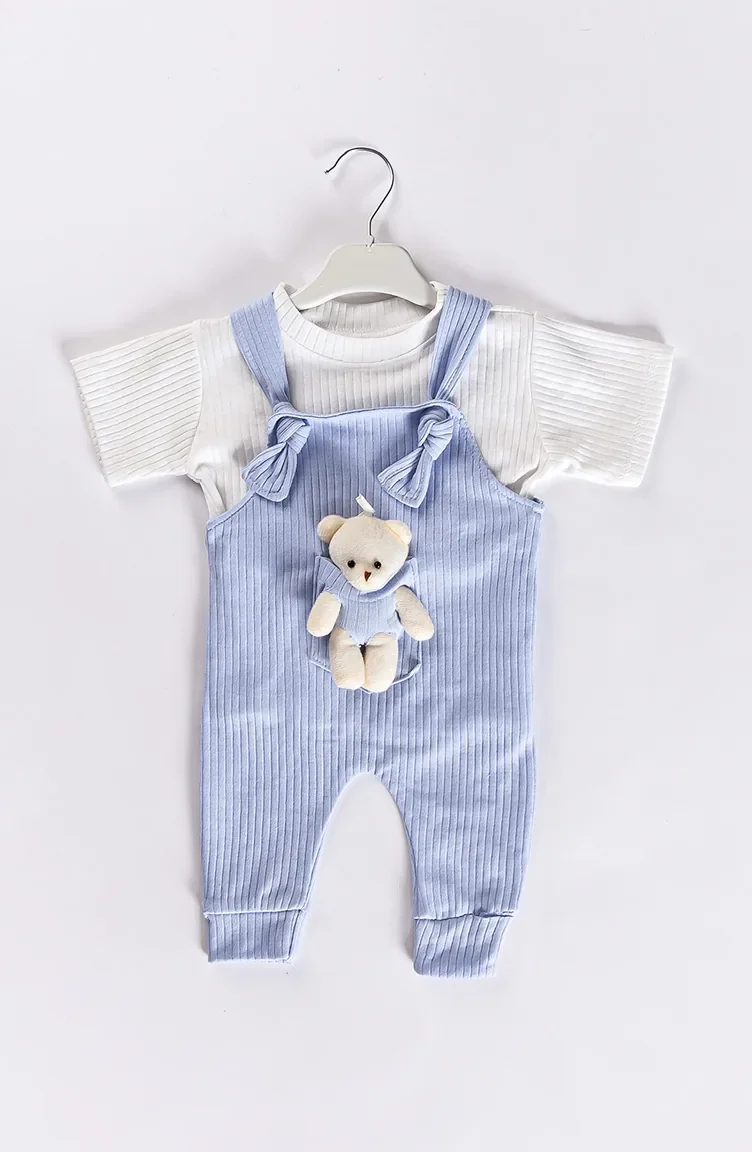 Ayıcıklı Yazlık Bebek Tulum Takım MDBBKTLM-05 Mavi