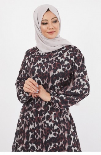 Leopar Desenli Şifon Elbise Bordo 12221