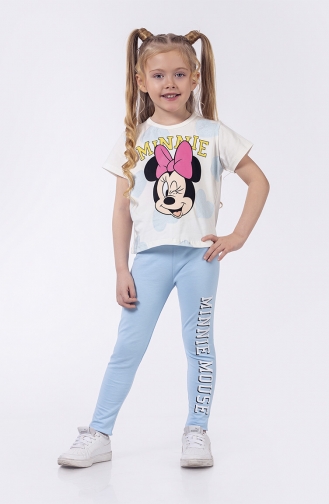 Minnie Desenli Kız Çocuk Tayt Takım SRNMNNTYT-01 Mavi