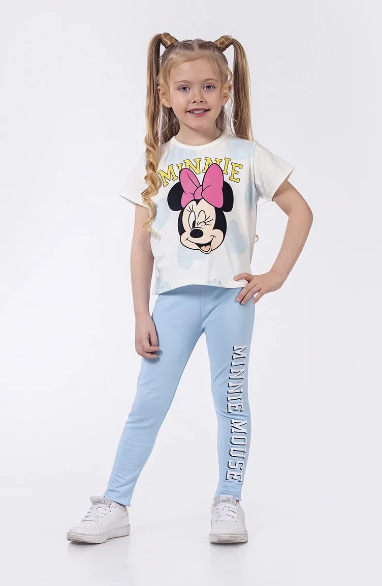 Minnie Desenli Kız Çocuk Tayt Takım SRNMNNTYT-01 Mavi