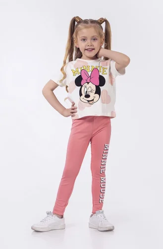 Minnie Desenli Kız Çocuk Tayt Takım SRNMNNTYT-02 Pembe