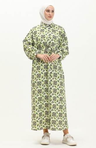Patterned Linen Dress 24Y8905-05 Pistachio Green 24Y8905-05