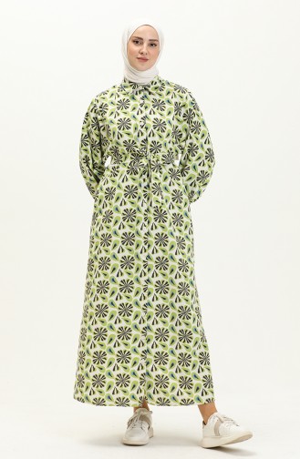 Patterned Linen Dress 24Y8905-05 Pistachio Green 24Y8905-05