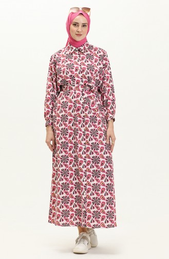 Gemustertes Leinenkleid 24Y8905-06 Fuchsia 24Y8905-06