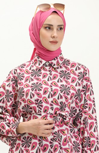 Gemustertes Leinenkleid 24Y8905-06 Fuchsia 24Y8905-06