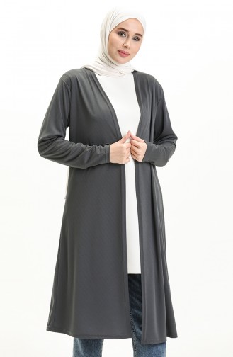 Sade Uzun Hırka 8573-01 Koyu Gri