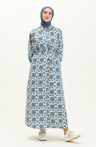Gemustertes Leinenkleid 24Y8905-03 Blau 24Y8905-03