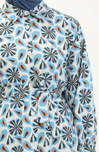 Gemustertes Leinenkleid 24Y8905-03 Blau 24Y8905-03