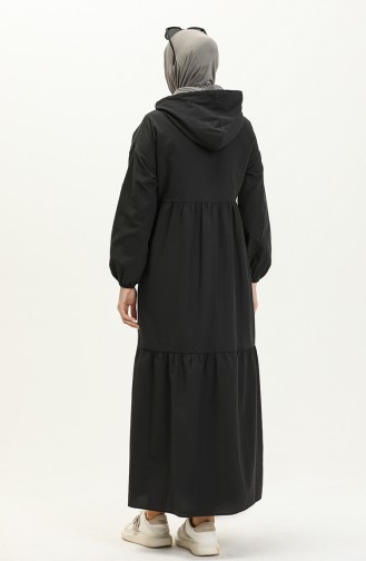 Terikoton Kapüşonlu Elbise 24Y8884-01 Siyah