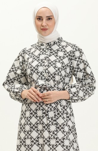 Desenli Keten Elbise 24Y8931-01 Siyah