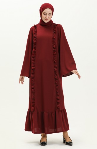 Ruffle Detailed Hijab Dress 11m01-01 Claret Red 11m01-01