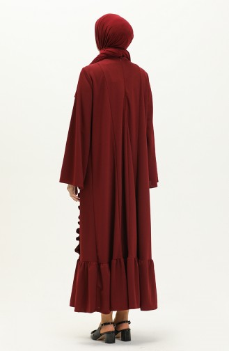 Robe Hijab Détaillée à Volants 11m01-01 Rouge Claret 11m01-01