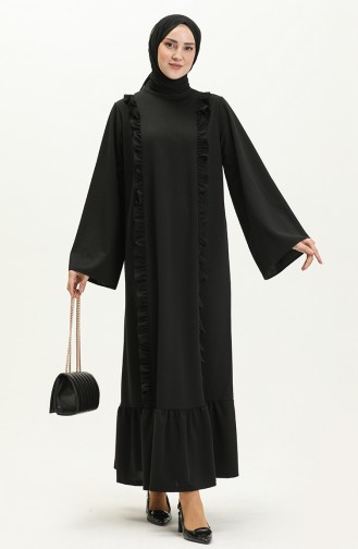 Ruche Gedetailleerde Hijabjurk 11m01-02 Zwart 11m01-02