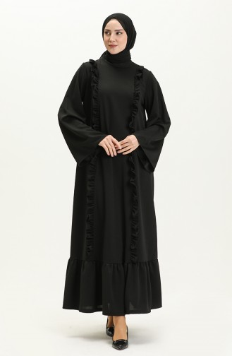 Robe Hijab Détaillée à Volants 11m01-02 Noir 11m01-02