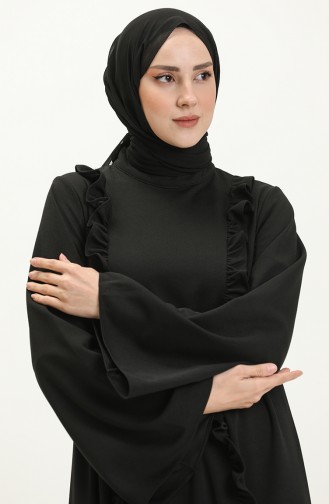 Robe Hijab Détaillée à Volants 11m01-02 Noir 11m01-02