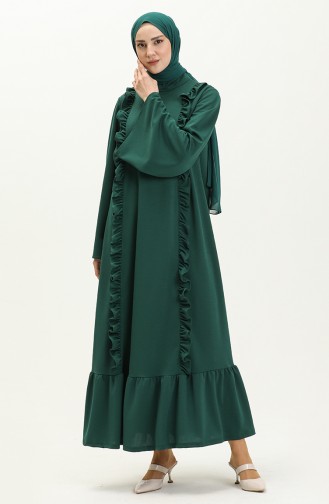 Ruffle Detailed Hijab Dress 11m01-03 Emerald Green 11m01-03