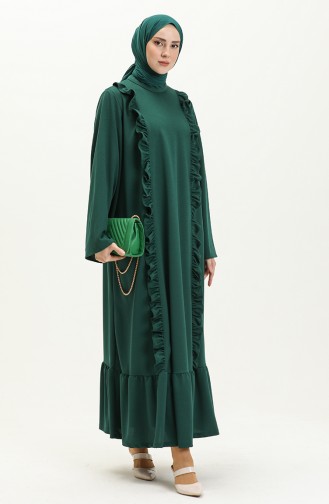 Robe Hijab Détaillée à Volants 11m01-03 Vert Emeraude 11m01-03