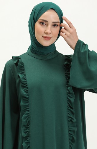 Ruche Gedetailleerde Hijabjurk 11m01-03 Smaragdgroen 11m01-03