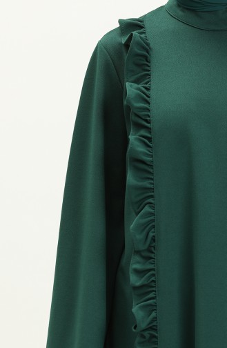 Ruche Gedetailleerde Hijabjurk 11m01-03 Smaragdgroen 11m01-03