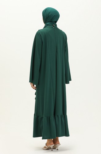 Ruche Gedetailleerde Hijabjurk 11m01-03 Smaragdgroen 11m01-03