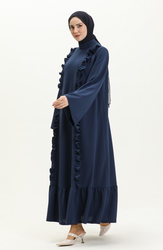 Robe Hijab Détaillée à Volants 11m01-04 Indigo 11m01-04