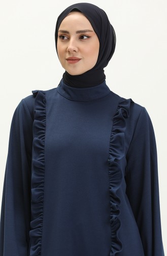 Robe Hijab Détaillée à Volants 11m01-04 Indigo 11m01-04