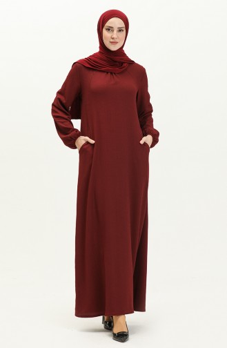 Robe Hijab Portefeuille Détaillée Avec Poche 11M03-04 Rouge Claret 11M03-04