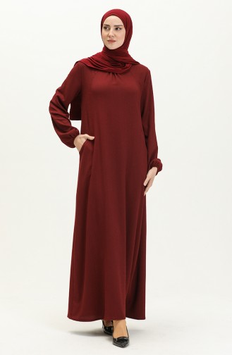 Robe Hijab Portefeuille Détaillée Avec Poche 11M03-04 Rouge Claret 11M03-04