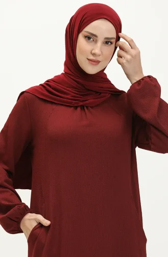 Robe Hijab Portefeuille Détaillée Avec Poche 11M03-04 Rouge Claret 11M03-04