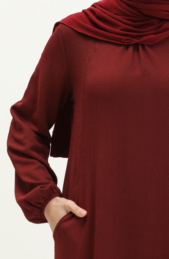 Robe Hijab Portefeuille Détaillée Avec Poche 11M03-04 Rouge Claret 11M03-04