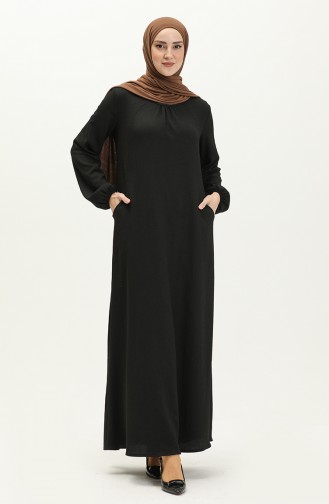 Robe Hijab Enveloppée Détaillée Avec Poches 11M03-03 Noir 11M03-03