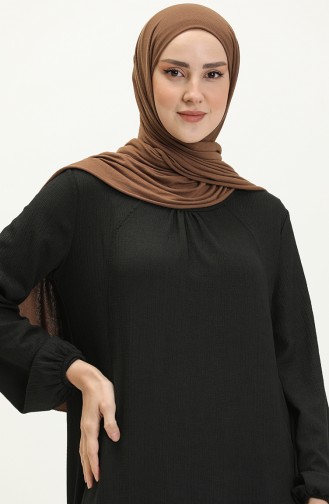 Pocket Detailed Crepe Hijab Dress 11M03-03 Black 11M03-03