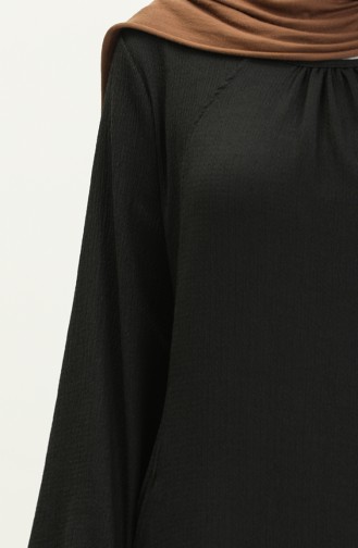 Cep Detaylı Bürümcük Tesettür Elbise 11M03-03 Siyah