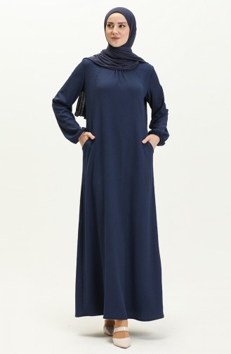 Robe Hijab Portefeuille Détaillée Avec Poches 11M03-02 Indigo 11M03-02