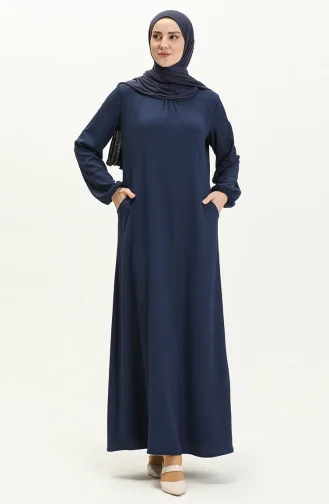 Taschendetailliertes Wickel-Hijab-Kleid 11M03-02 Indigo 11M03-02