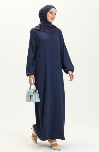 Pocket Detailed Crepe Hijab Dress 11M03-02 İndigo 11M03-02
