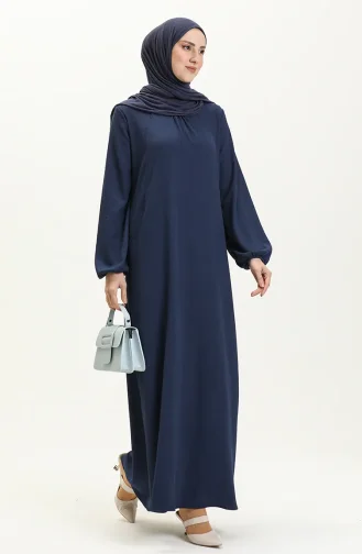 Taschendetailliertes Wickel-Hijab-Kleid 11M03-02 Indigo 11M03-02