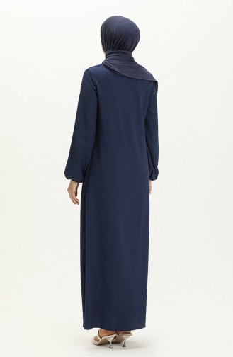 Robe Hijab Portefeuille Détaillée Avec Poches 11M03-02 Indigo 11M03-02
