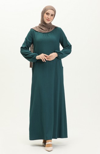 Robe Hijab Enveloppée Détaillée Avec Poches 11M03-01 Pétrole 11M03-01