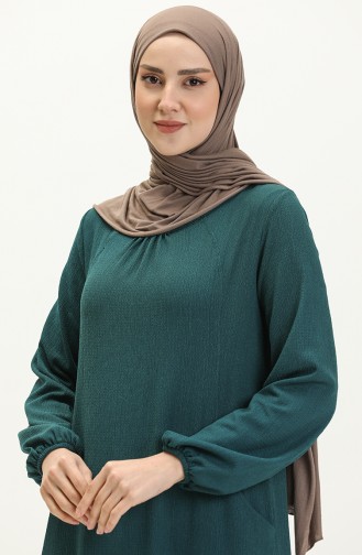 Robe Hijab Enveloppée Détaillée Avec Poches 11M03-01 Pétrole 11M03-01