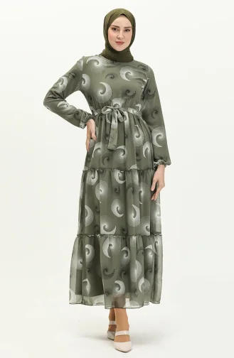 Gemustertes Chiffonkleid mit Gürtel 81835-03 Khaki 81835-03