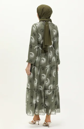 Gemustertes Chiffonkleid mit Gürtel 81835-03 Khaki 81835-03