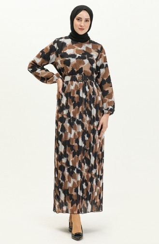 Plissiertes Chiffonkleid 0884A-02 Braun 0884A-02