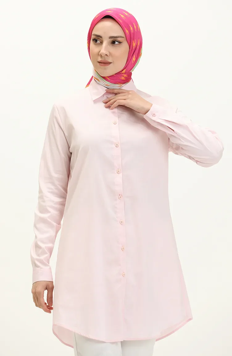 Geknöpfte asymmetrische Tunika 4056-03 Rosa 4056-03