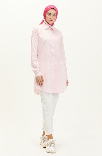 Düğmeli Asimetrik Tunik 4056-03 Pembe